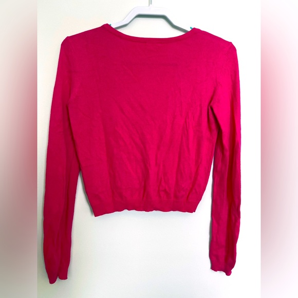 KIMCHI BLUE Crop Cardigan in Bright Barbie Pink - Picture 2 of 8